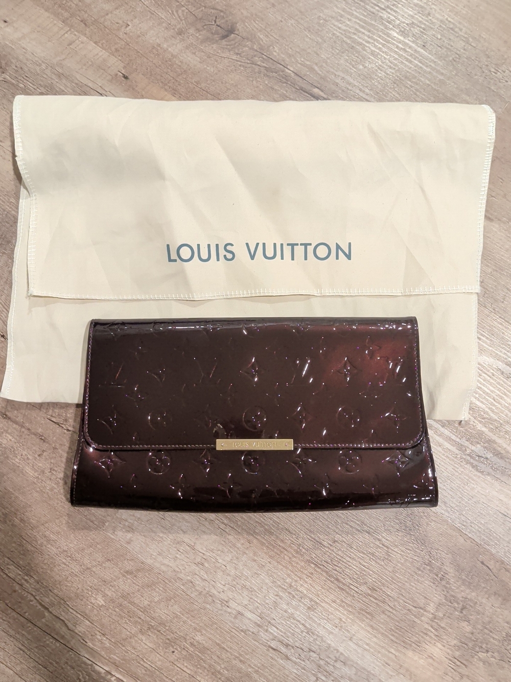 Louis Vuitton Patent Leather Clutch Wallet in Dark Burgundy